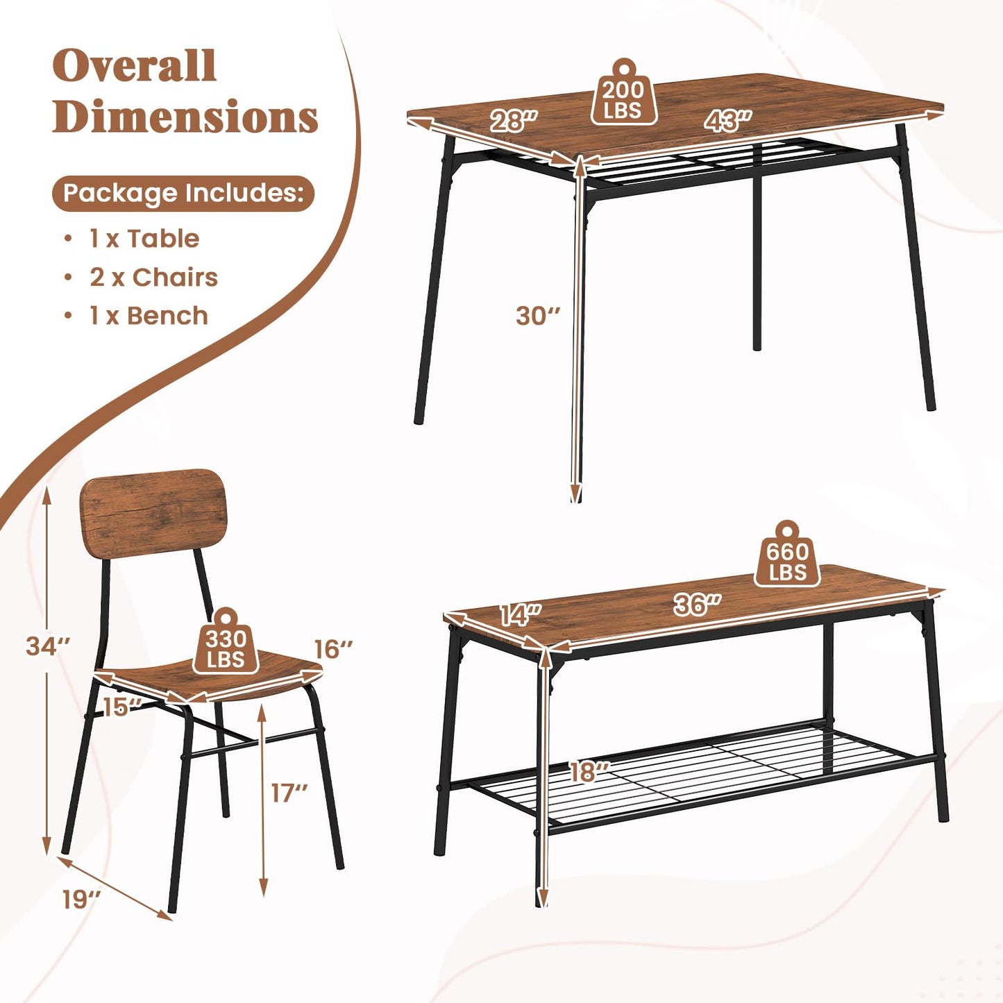 Tangkula Dining Table Set for 4 Square Kitchen Table & Chair Set