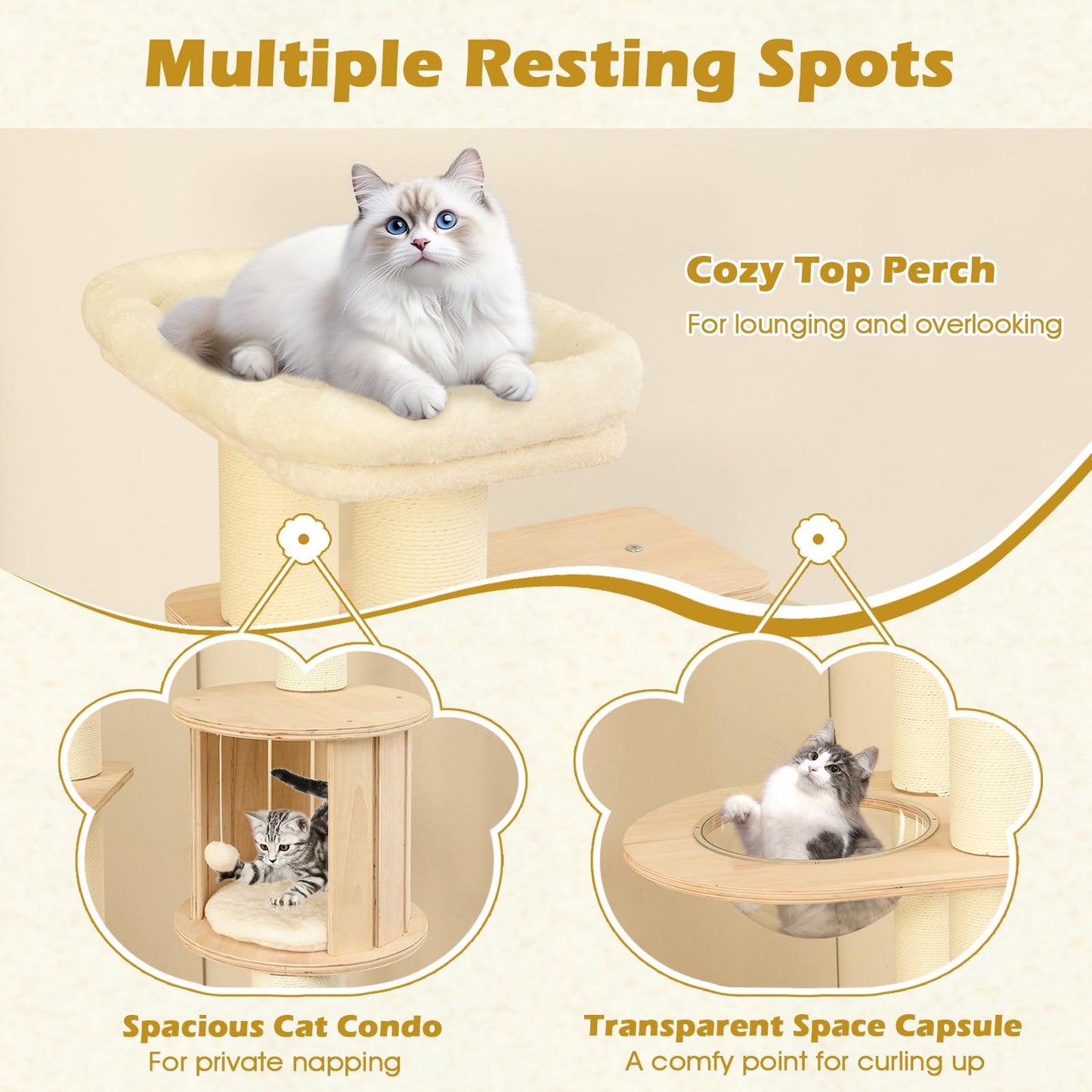Tangkula Arbre à chat en bois multicouche de 71 po | Arbre à chat moderne pour chats d'intérieur adultes de grande taille