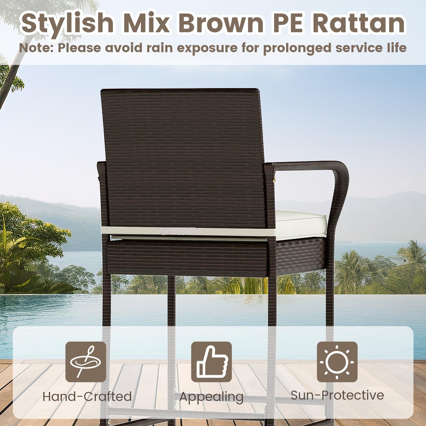 Tangkula 3 Piece Outdoor Bar Set for Porch