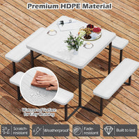 Tangkula 8 Person Picnic Table HDPE Outdoor Square Table and Bench Set