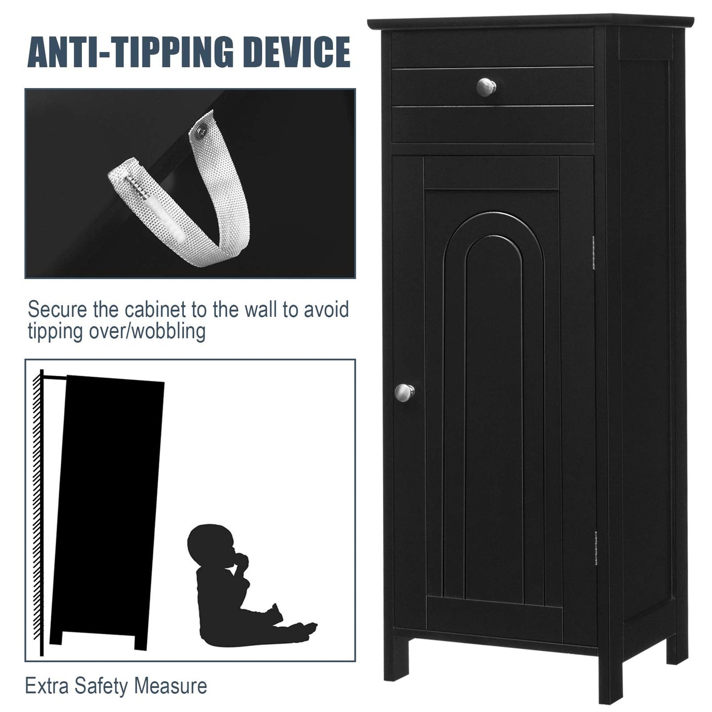 Bathroom Floor Cabinet, Wooden Side Storage Organizer Unit