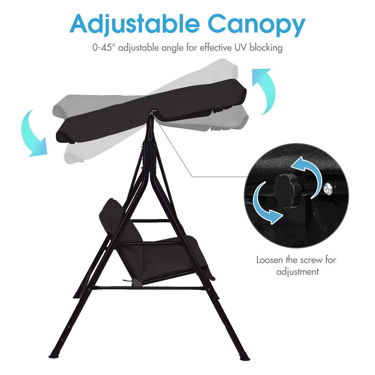 Tangkula 2-Person Patio Swing, Outdoor Yard Swing with Canopy & Cushion, Weather Resistant Steel Lounge Swing Chair