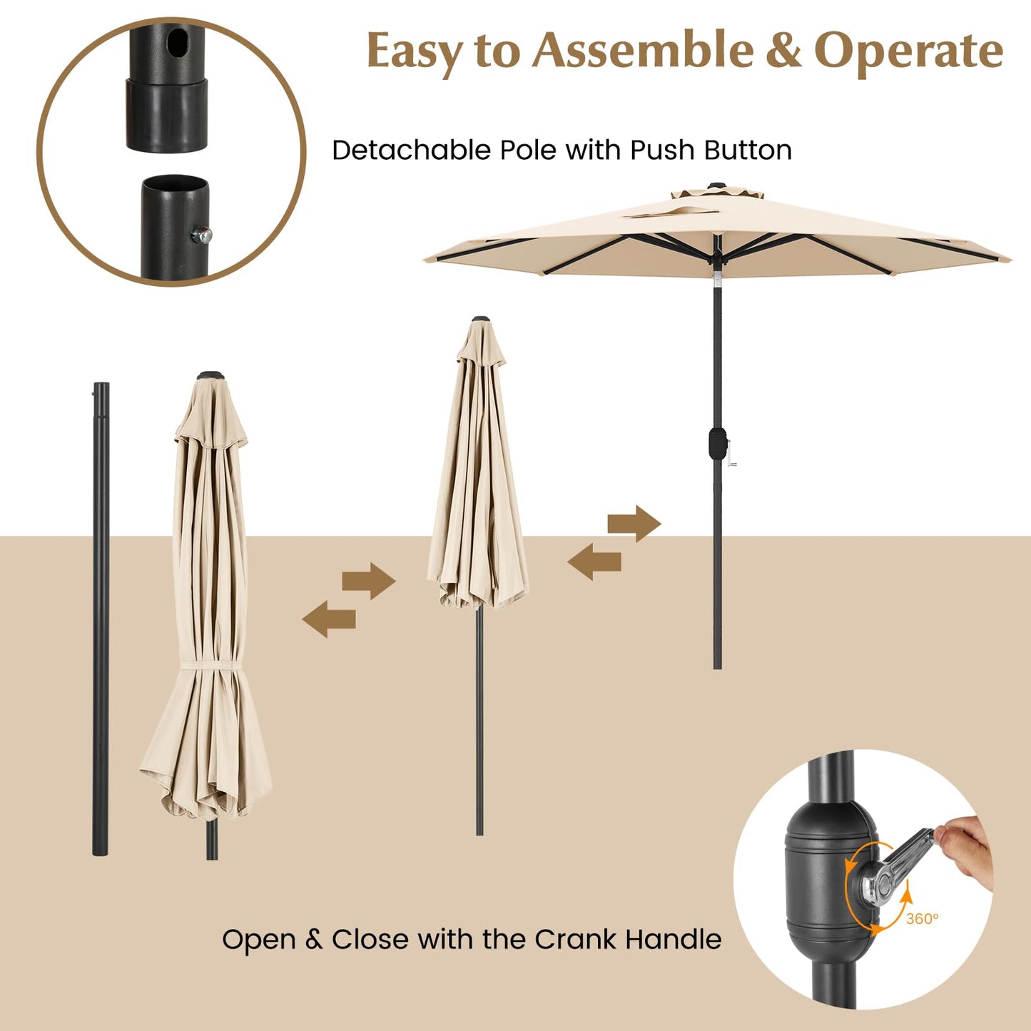 Tangkula 9FT Patio Umbrella with Push Button Tilt