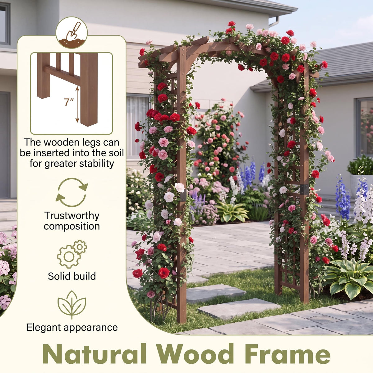 Tangkula 90" Wood Garden Arch Trellis for Backyard Lawn Patio Garden Entrance