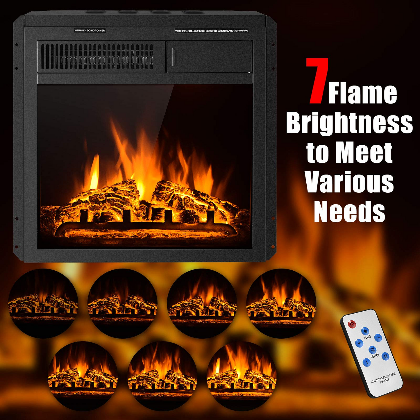Tangkula 18 Inch Electric Fireplace Insert, Freestanding & Recessed Electric Fireplace Heater with Remote Control, Adjustable Heater