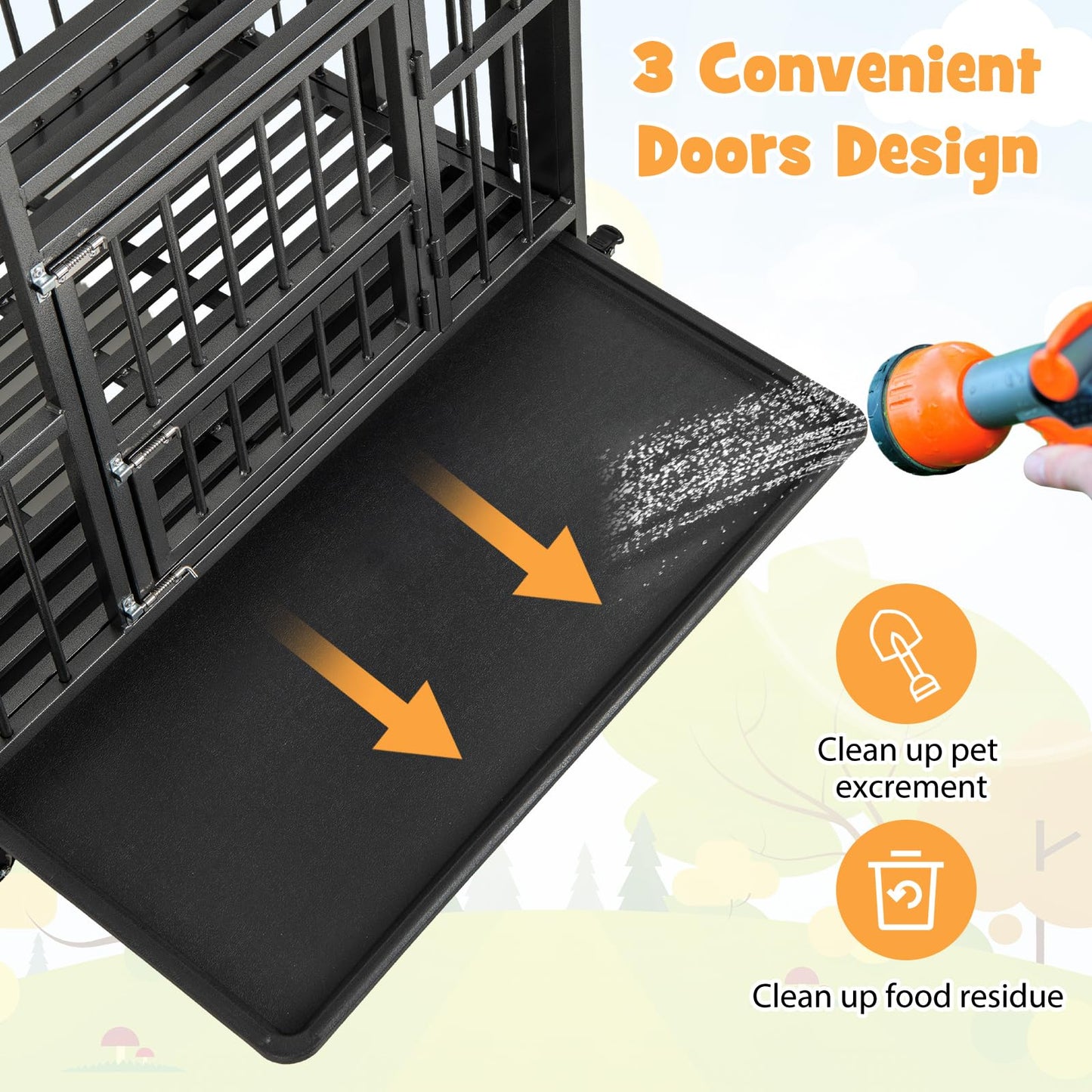 Tangkula Foldable Dog Crate, 3-Door Heavy Duty Dog Kennel with Removable Crate Tray