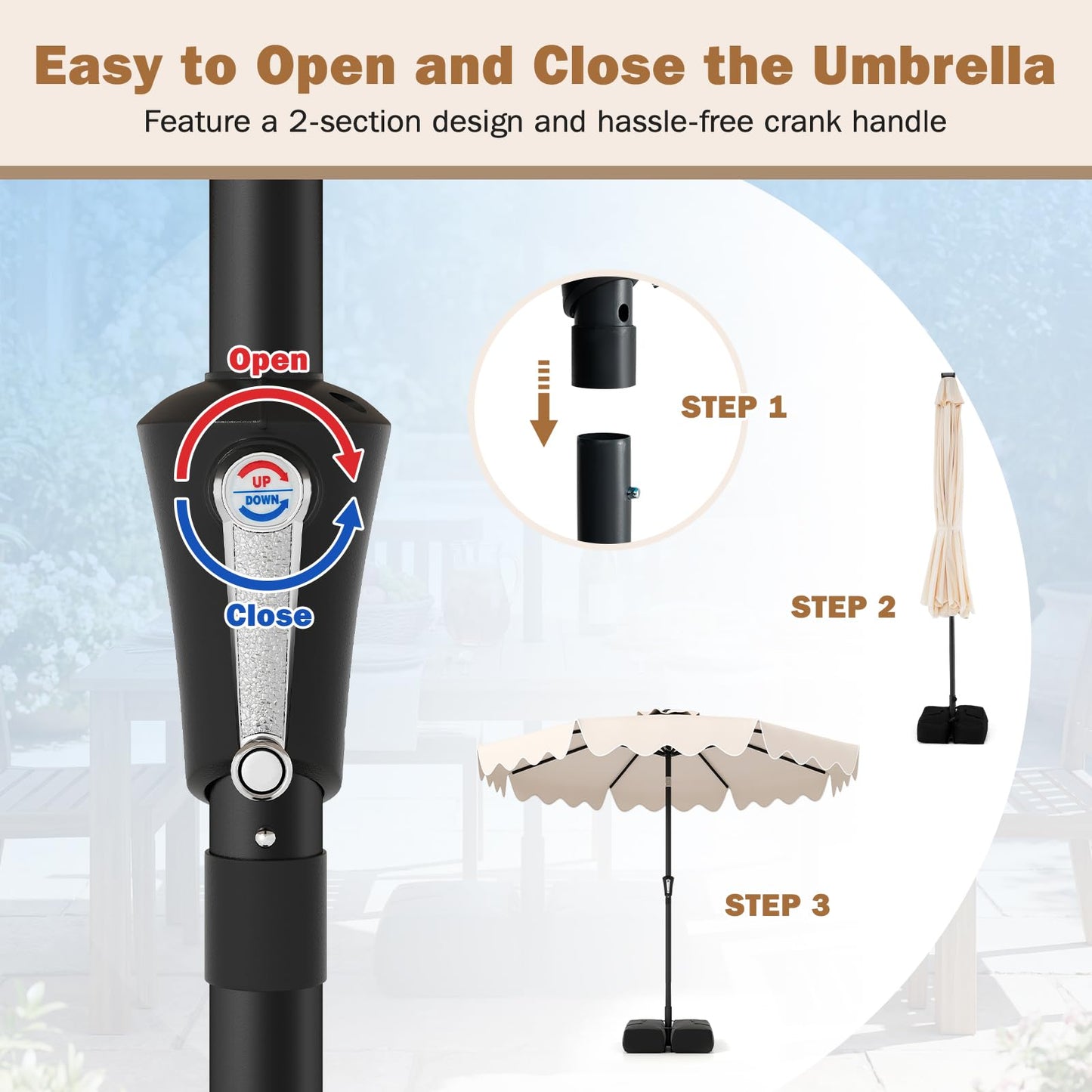 Tangkula 9 FT 2-Tiers Outdoor Scalloped Table Umbrella with Base Included