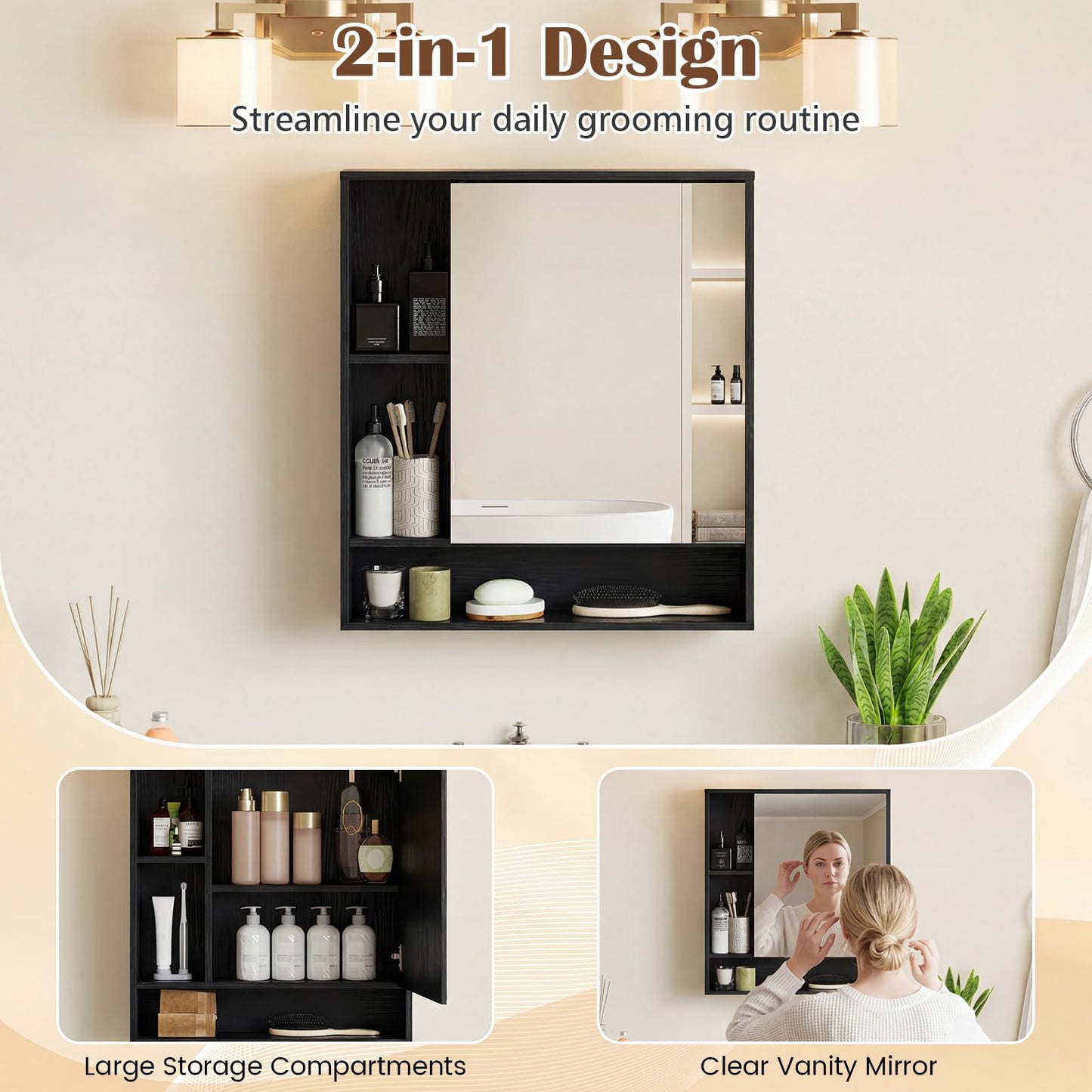 Tangkula Bathroom Cabinet with Mirror for Living Room