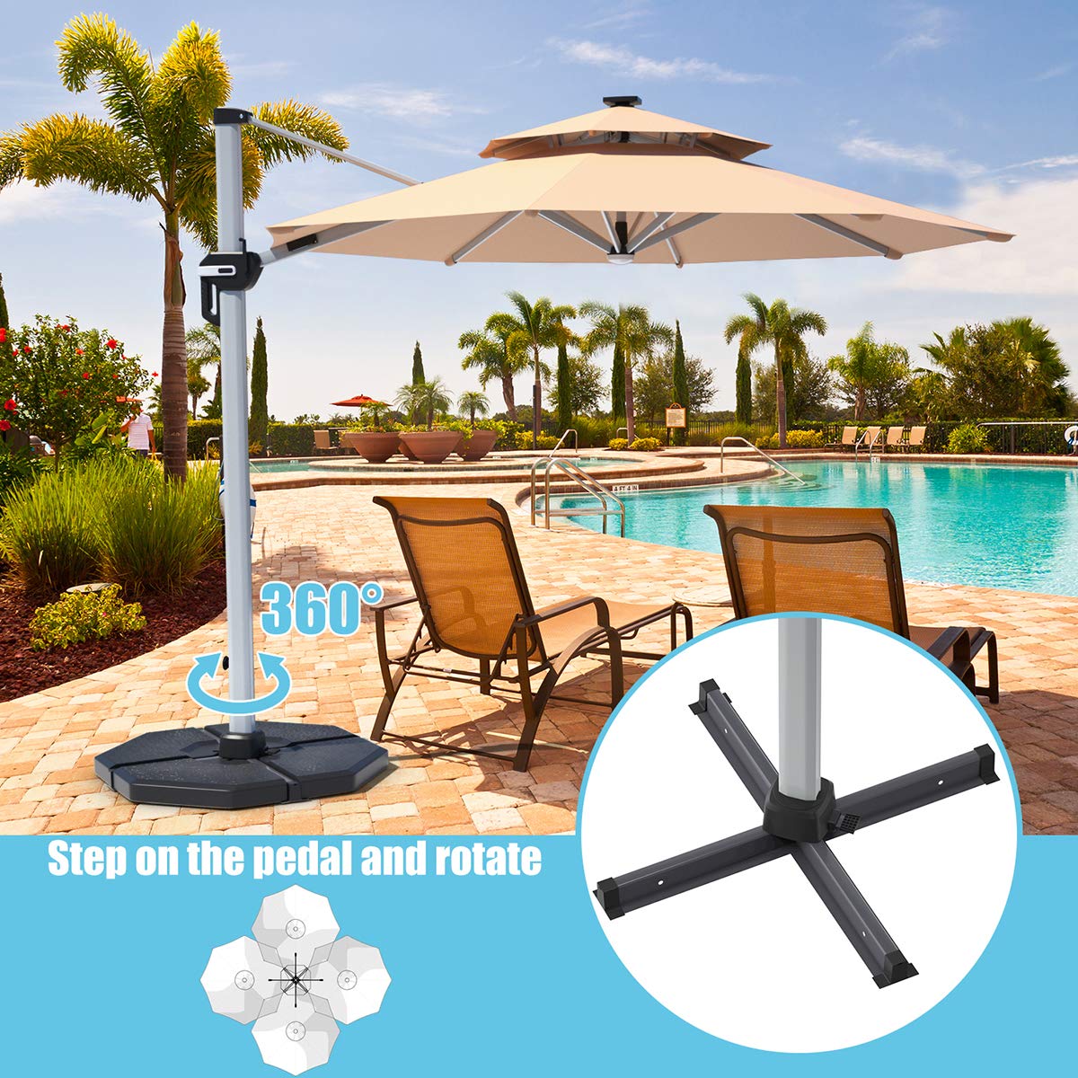 Tangkula 10 FT LED Cantilever Offset Hanging Patio Umbrella