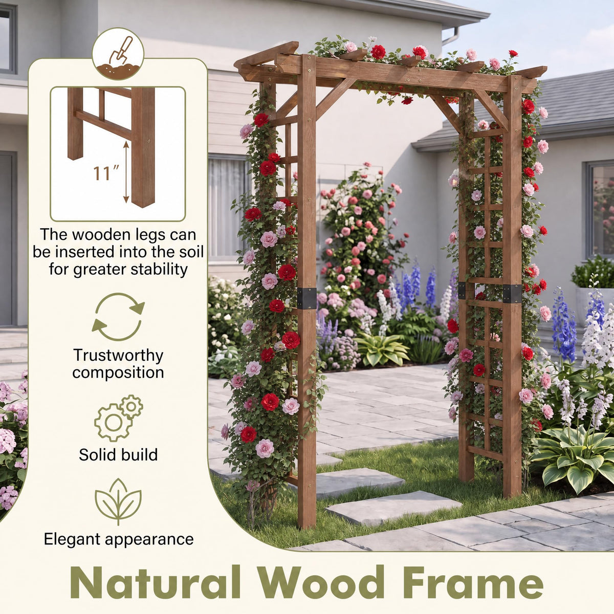 Tangkula 85" Wood Garden Arch Trellis for Climbing Plants