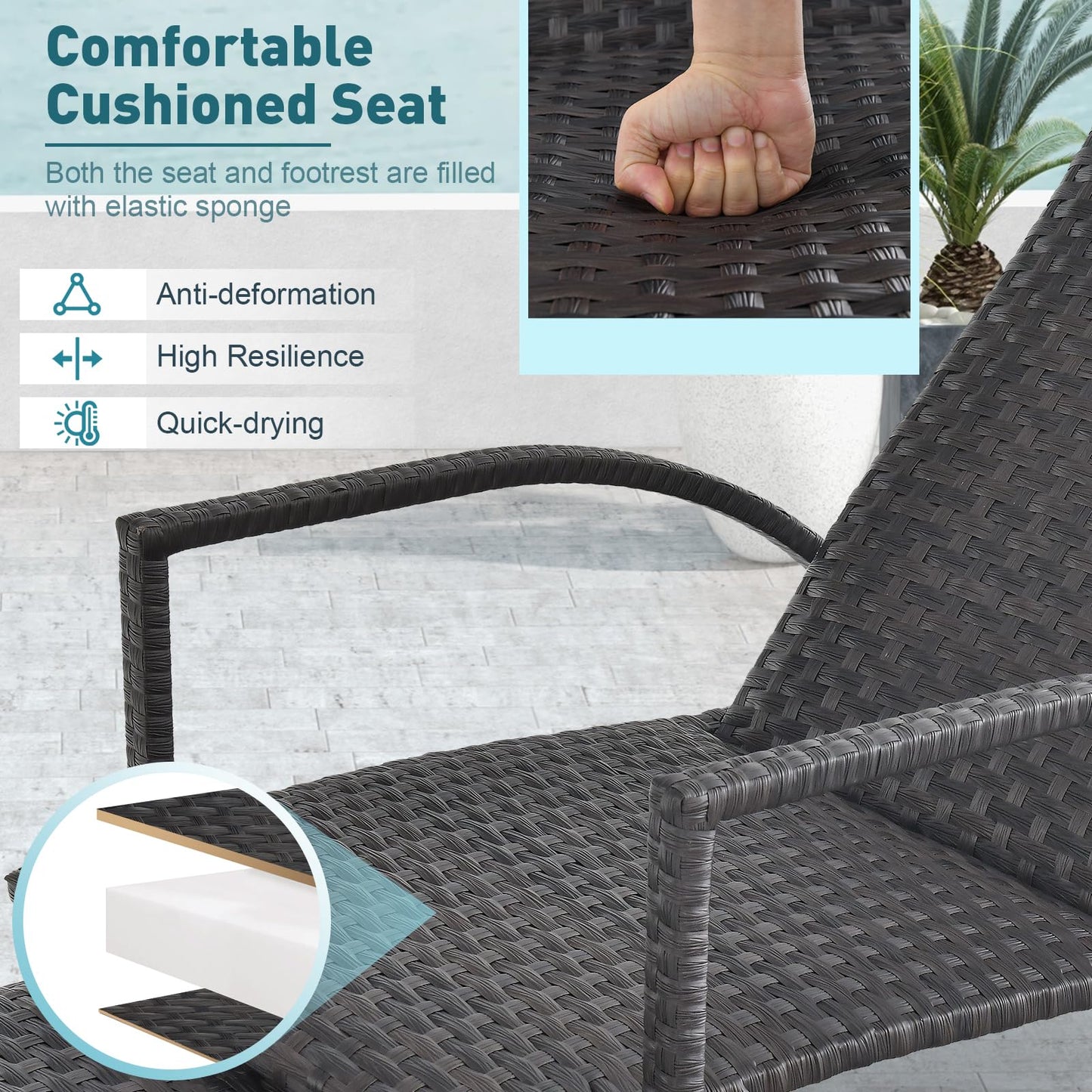 Tangkula Patio Chaise Lounge, Outdoor Rattan Lounge Chair with Retractable Ottoman