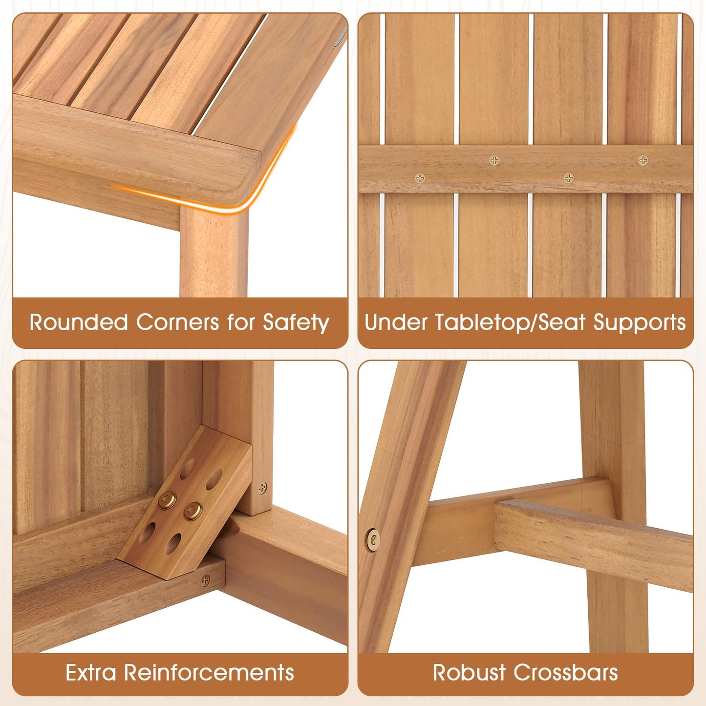 Tangkula 3 Pieces Acacia Wood Patio Dining Set