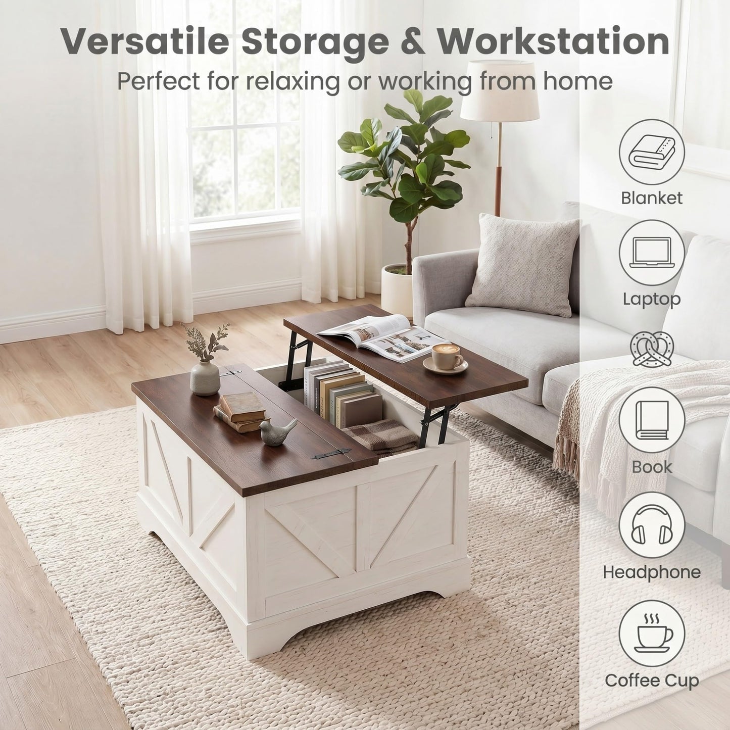 Tangkula Farmhouse Lift Top Coffee Table with Storage