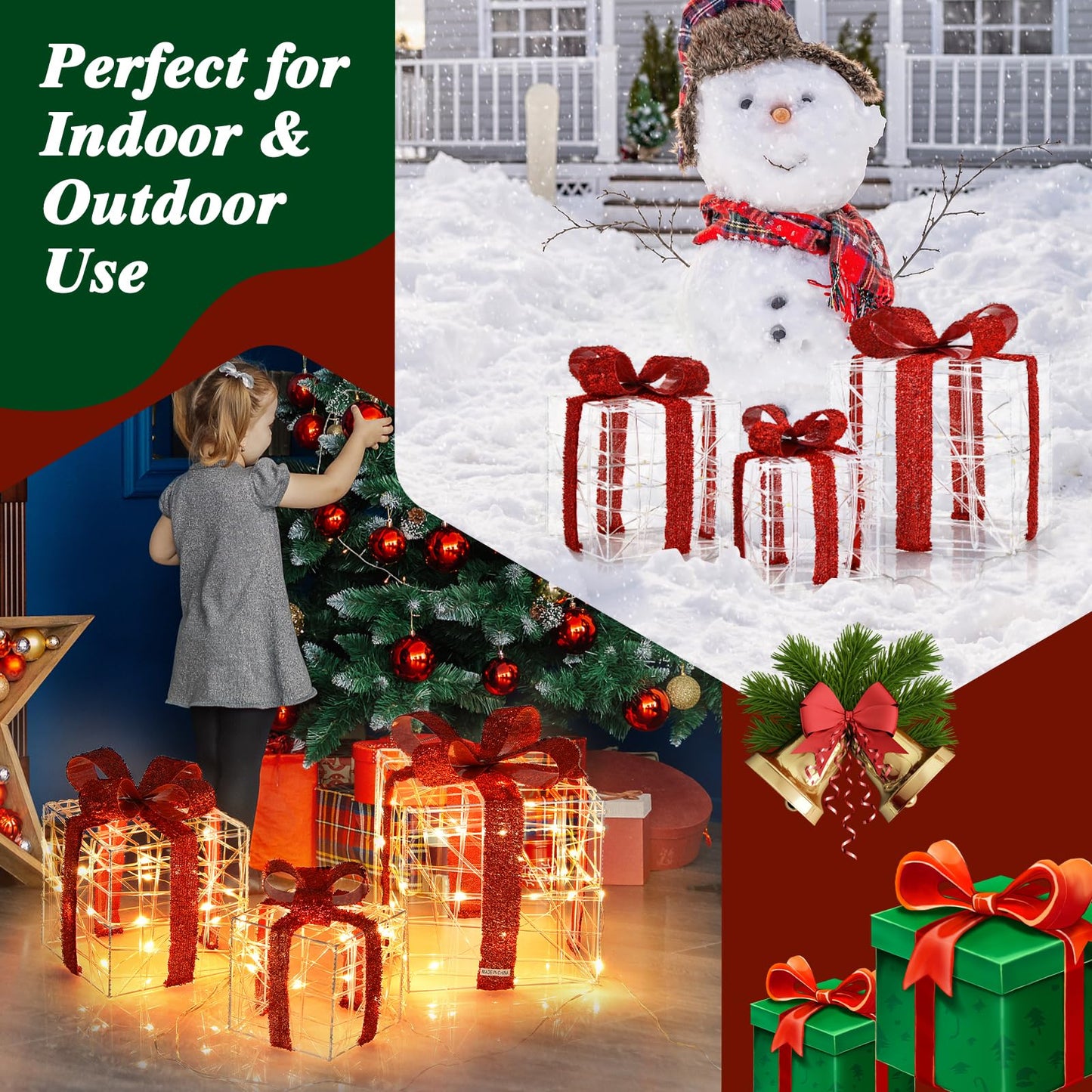 Tangkula Set of 3 Christmas Lighted Gift Boxes