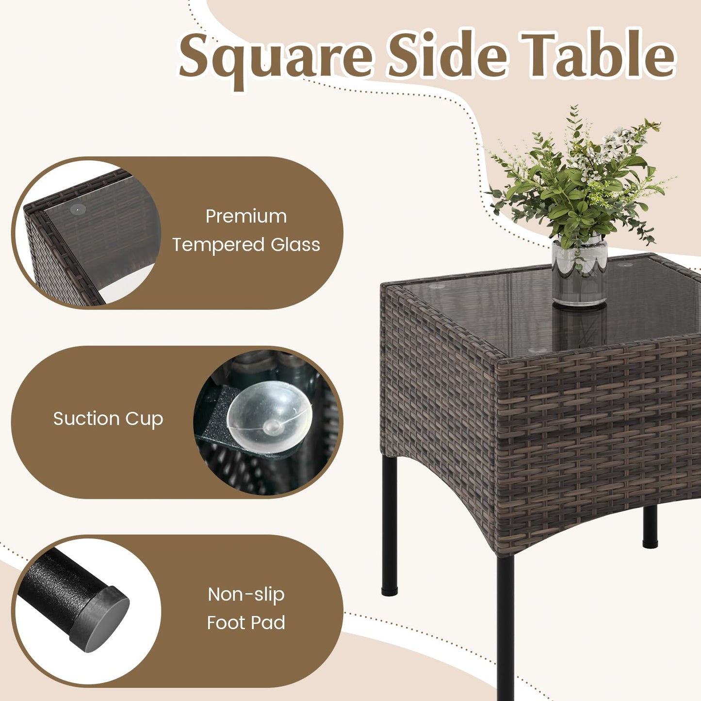 Tangkula 3 Pieces Patio Wicker Furniture Set, Outdoor Conversation Bistro Set