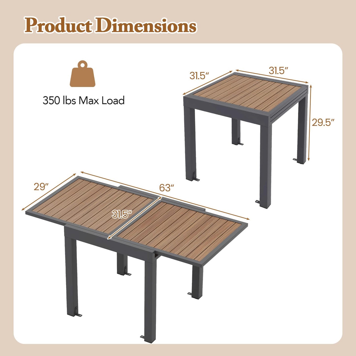 Tangkula Extendable Outdoor Dining Table Patio Dining Table