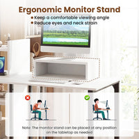 Tangkula 43.5" Computer Desk with Charging Station Ergonomic Monitor Stand & Storage Shelves