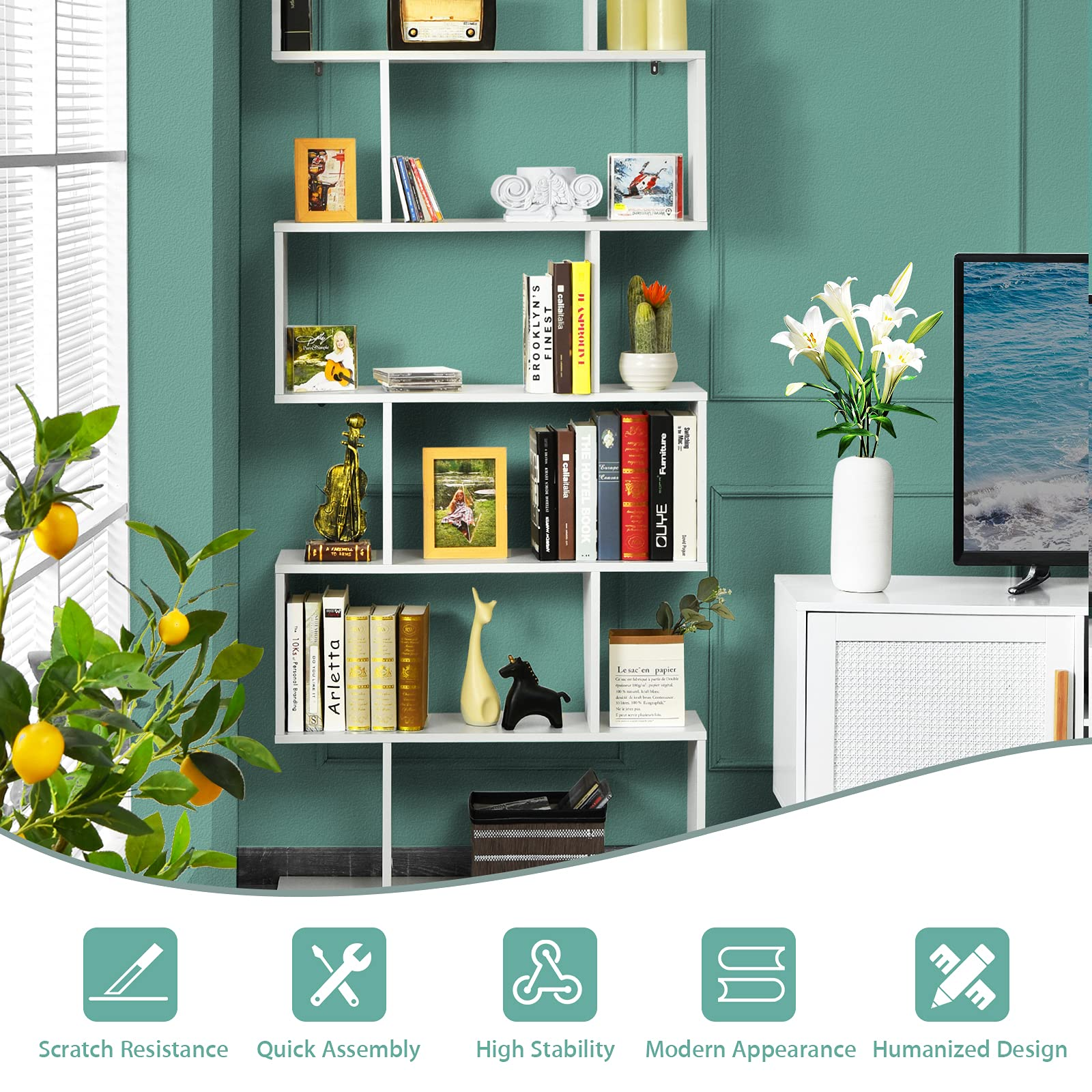6-Tier Wooden Bookcase - Tangkula