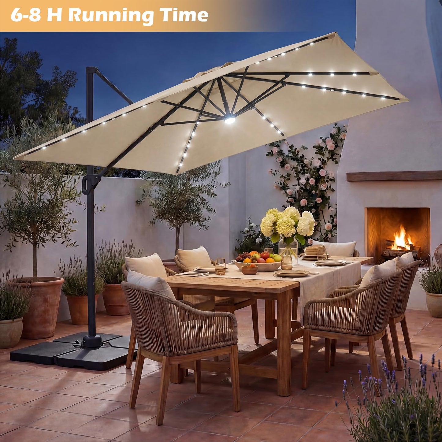 Tangkula 10 FT Solar Patio Umbrella with Base Included