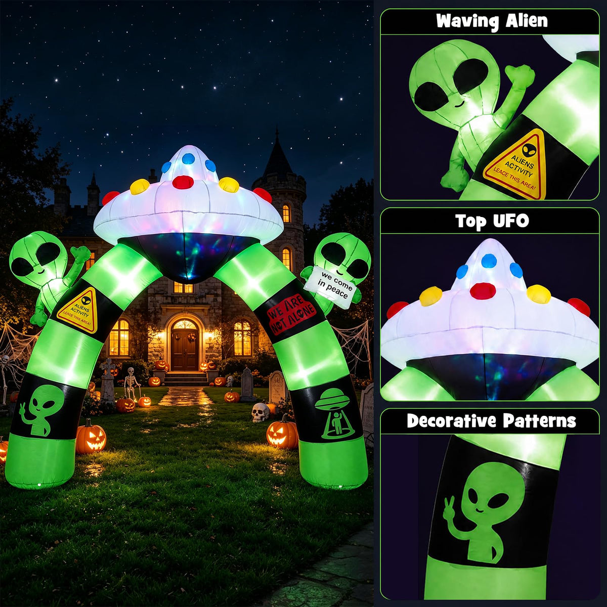 Tangkula 10.5 FT Halloween Lighted Inflatable Alien Archway with LED Lights