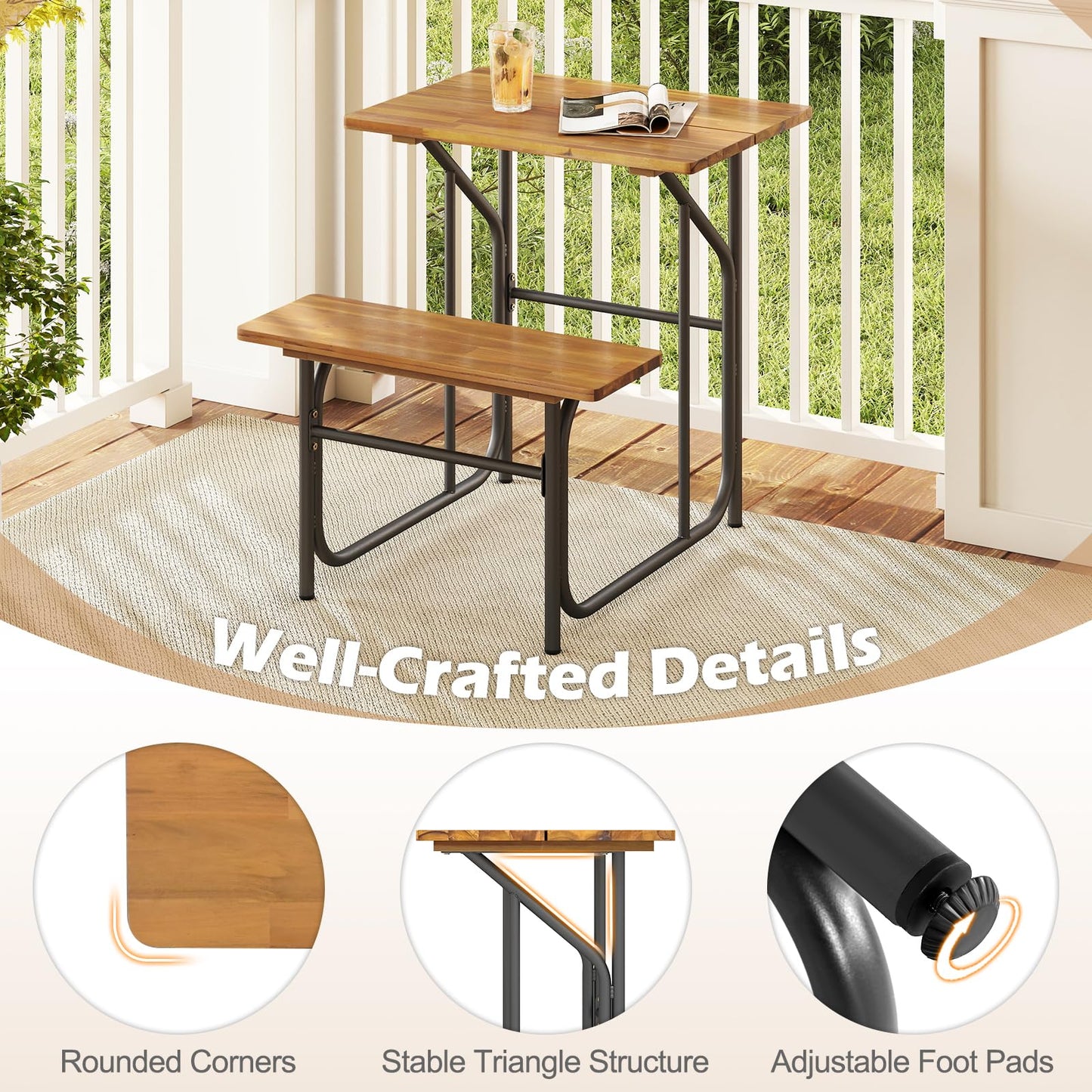 Tangkula Heavy-Duty Outdoor Acacia Wood Dining Bench Set