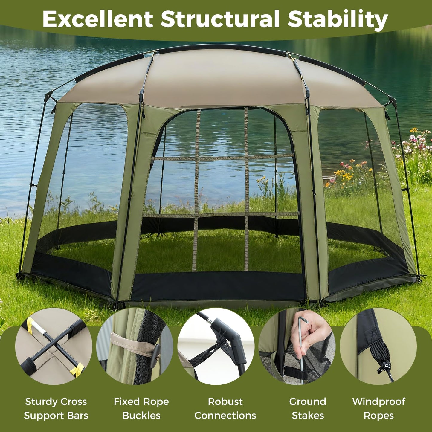Tangkula 12.5' x 11.7' Screen House Tent for Garden and Outdoor Activities