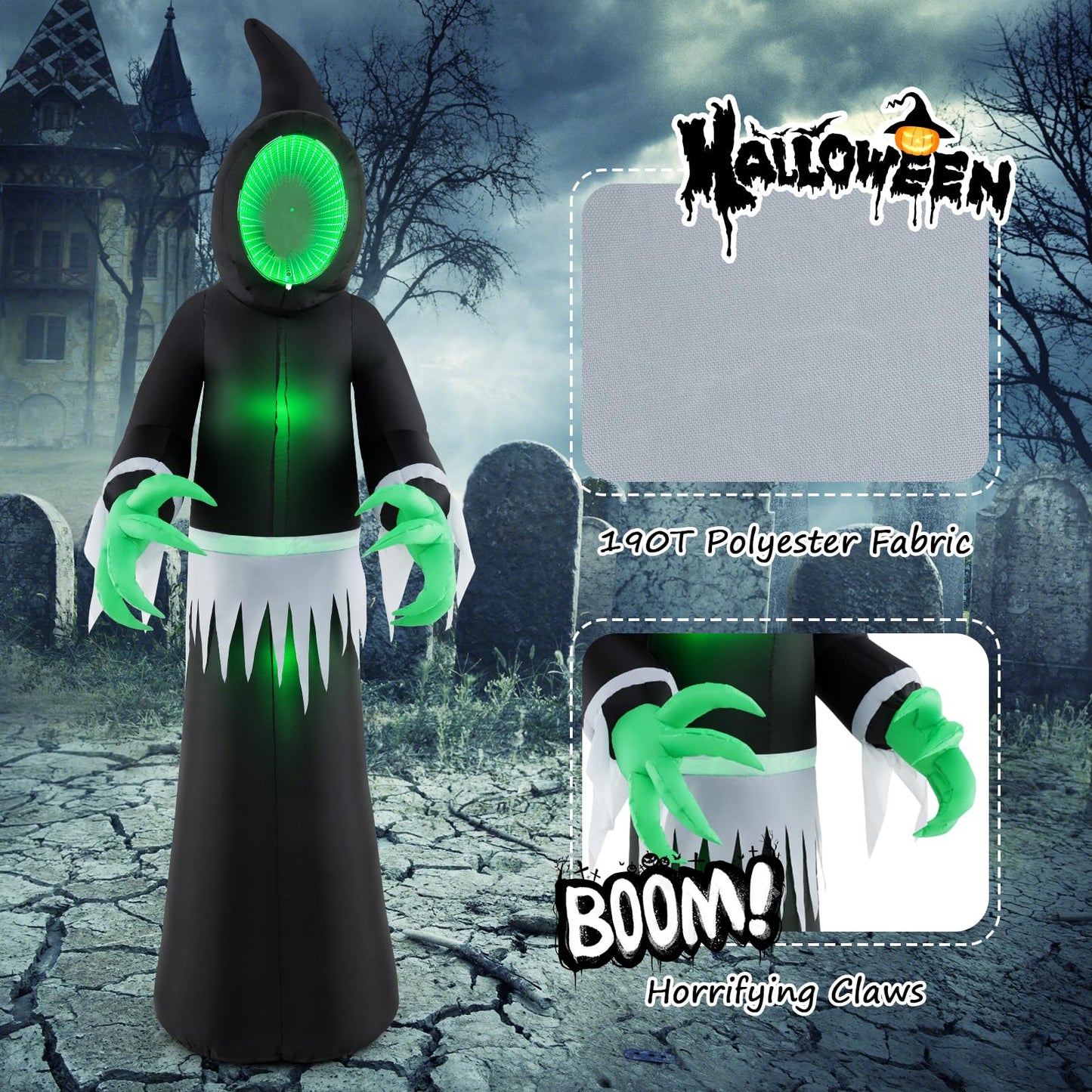 Tangkula 8 FT Giant Halloween Inflatable Ghost with Lighted Mirror Face