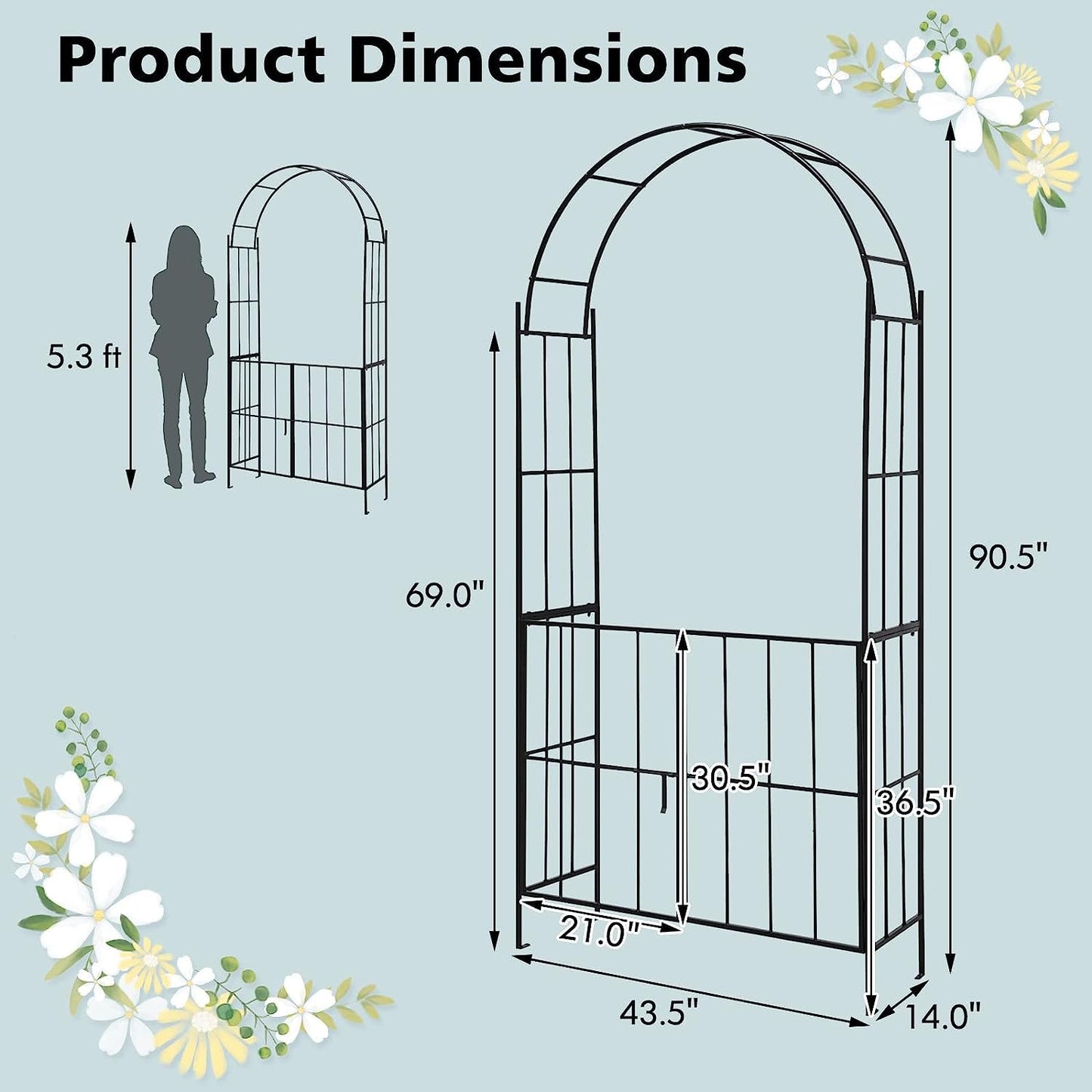 Tangkula 7.5Ft Garden Arbor with Gate