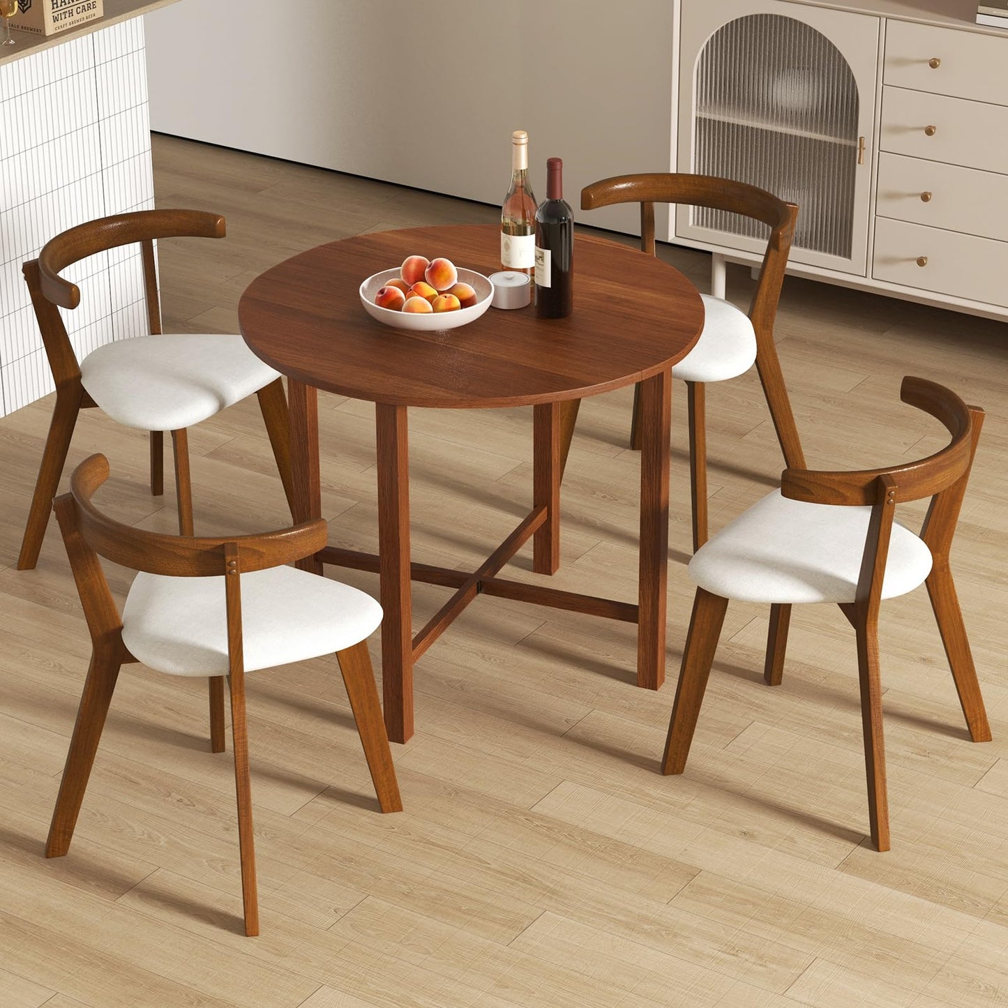 Tangkula 36" Foldable Round Dining Table w/Solid Rubber Wood Legs