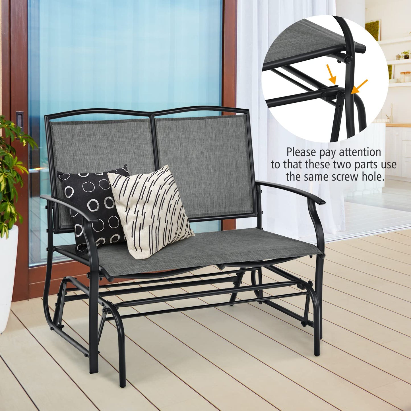 2-Person Patio Swing Glider Bench, Outdoor Rocker Glider Loveseat Chair