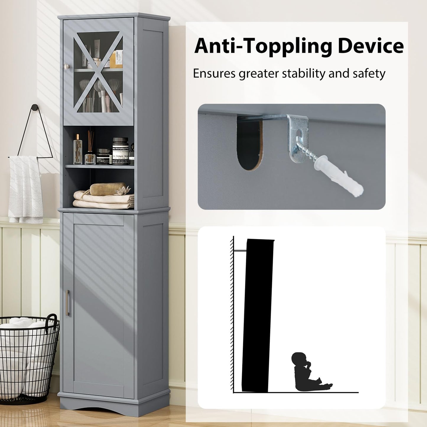 Tangkula 67" H Tall Bathroom Cabinet(15.5 x 12 x 67 Inch)
