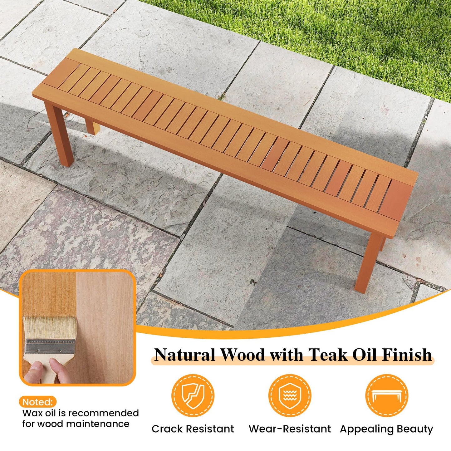Tangkula Outdoor Wood Bench 59” Long Patio Dining Bench