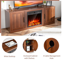 Tangkula Electric Fireplace TV Stand for TVs up to 65 Inch,with 18 Inch 1500W Faux Fireplace,Built-in Thermostat