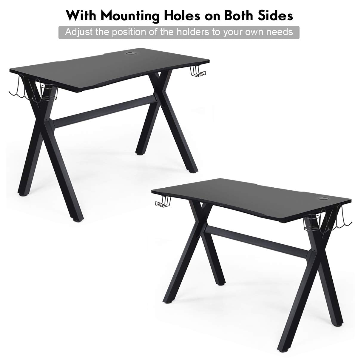 Tangkula Computer Desk Gaming Desk, Ergonomic E-Sports Desk with Cup & Headphone Holder and Mouse Pad