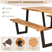 Tangkula Wooden Picnic Table with 2 Built-in Benches
