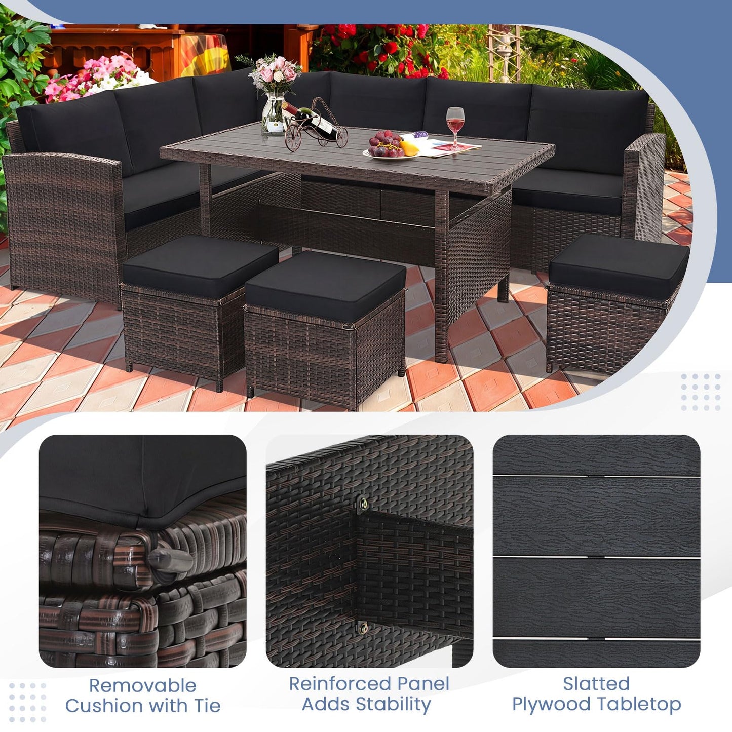 Tangkula 7 Pieces Wicker Patio Furniture Set for Backyard Garden Poolside