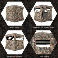 Tangkula Extra Tall 3-4 Person Hunting Blind, 270 Degree See Through Ground Blind with Silent Slide Windows