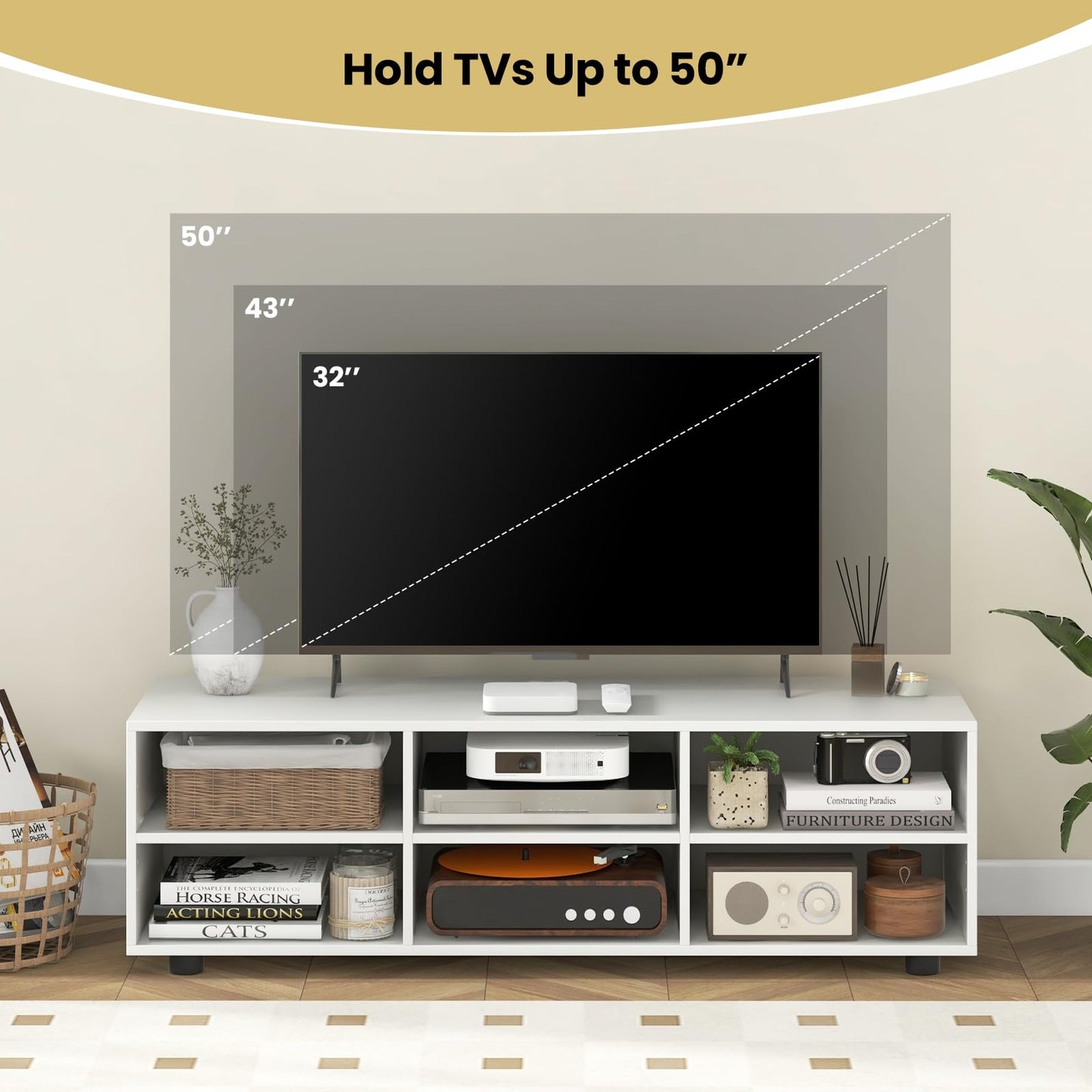 Tangkula White TV Stand for TVs up to 50” for Living Room