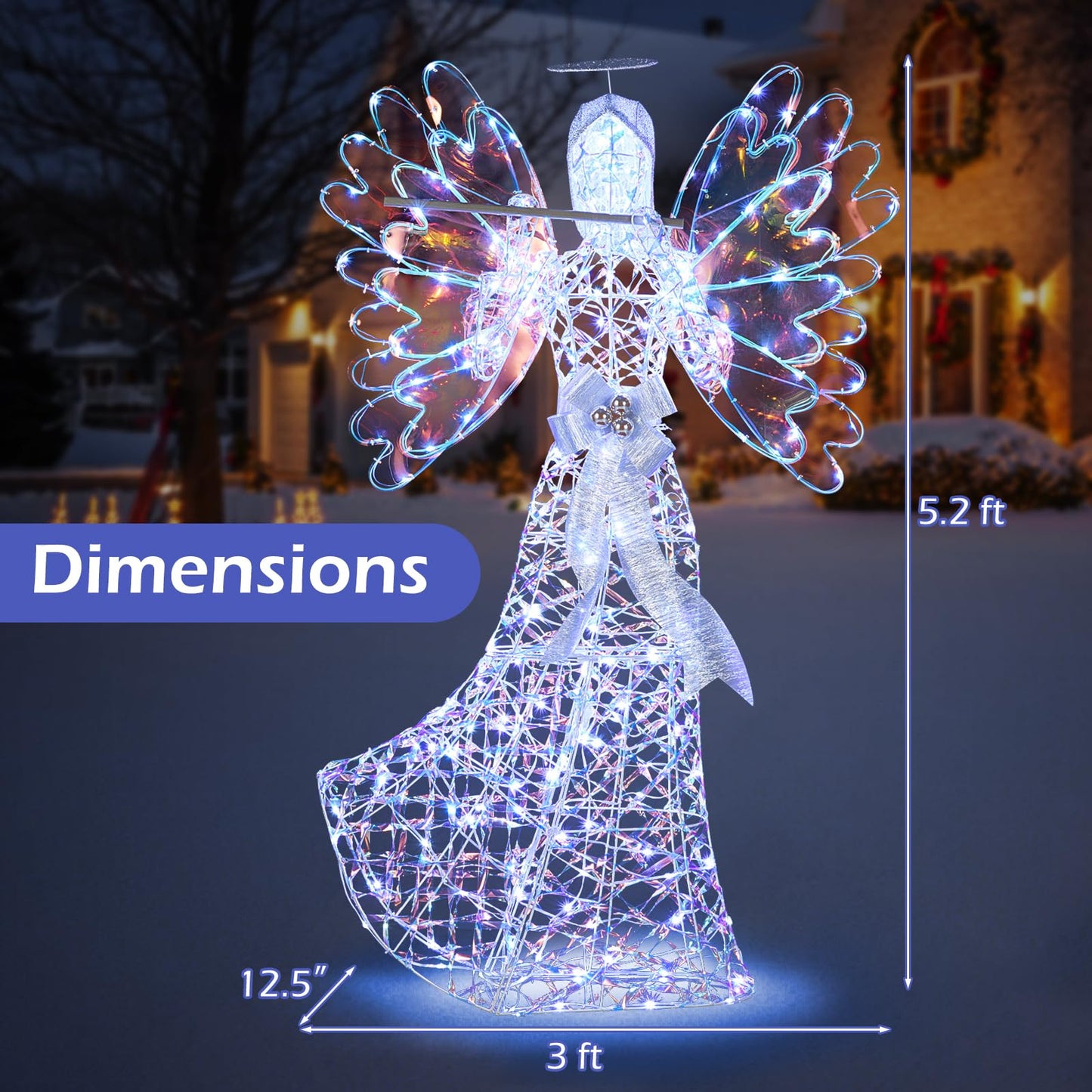 Tangkula Ange iridescent lumineux de Noël de 1,6 m