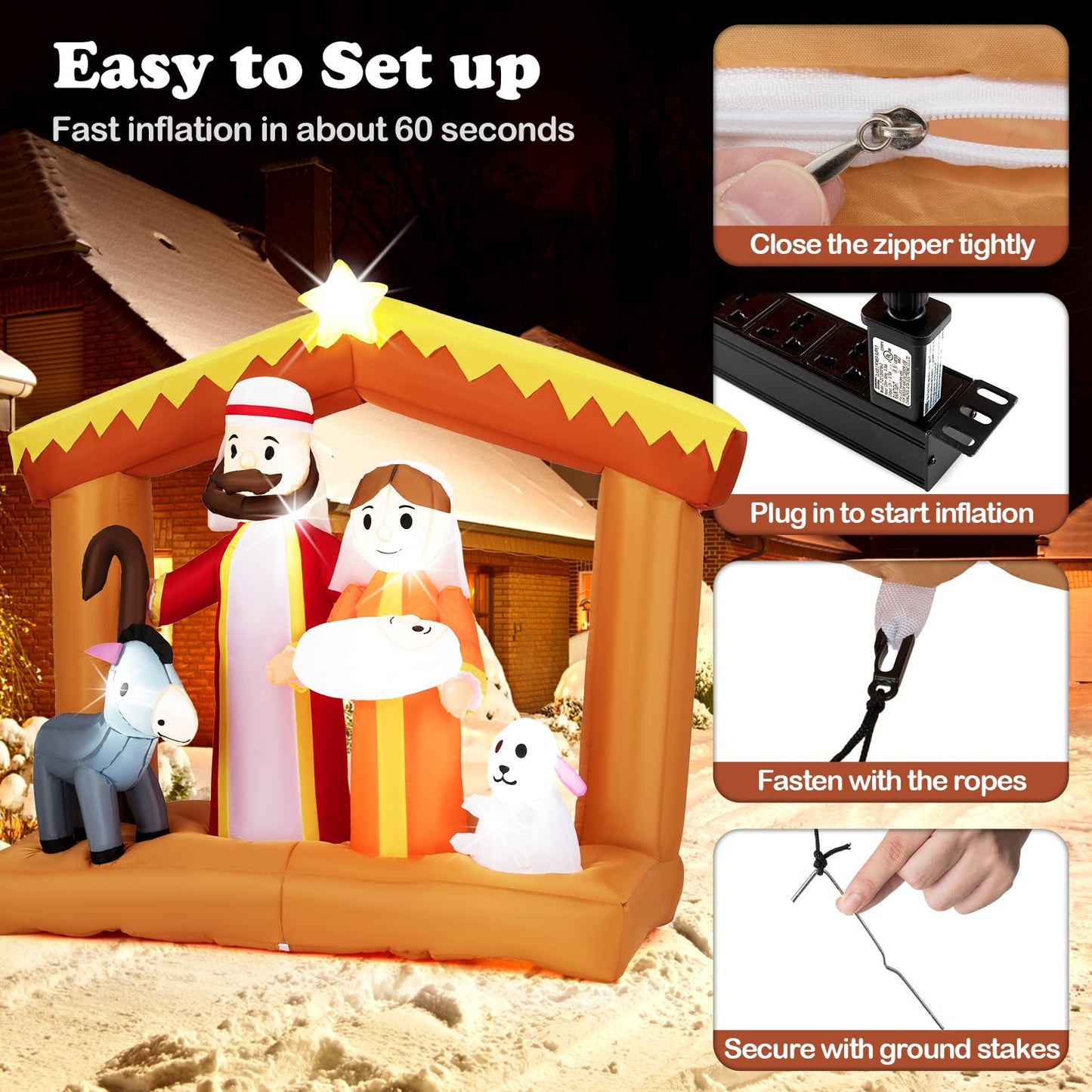 Tangkula 6 FT Christmas Inflatables Nativity Scene Outdoor Decoration