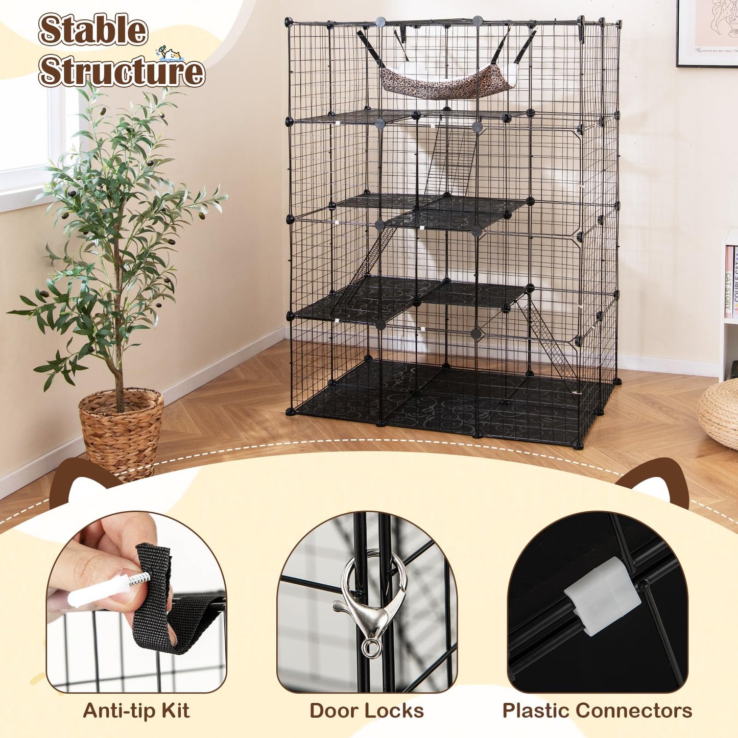 Tangkula Cat Cage Indoor 56" Large 4-Tier Cat Enclosure with Skylight