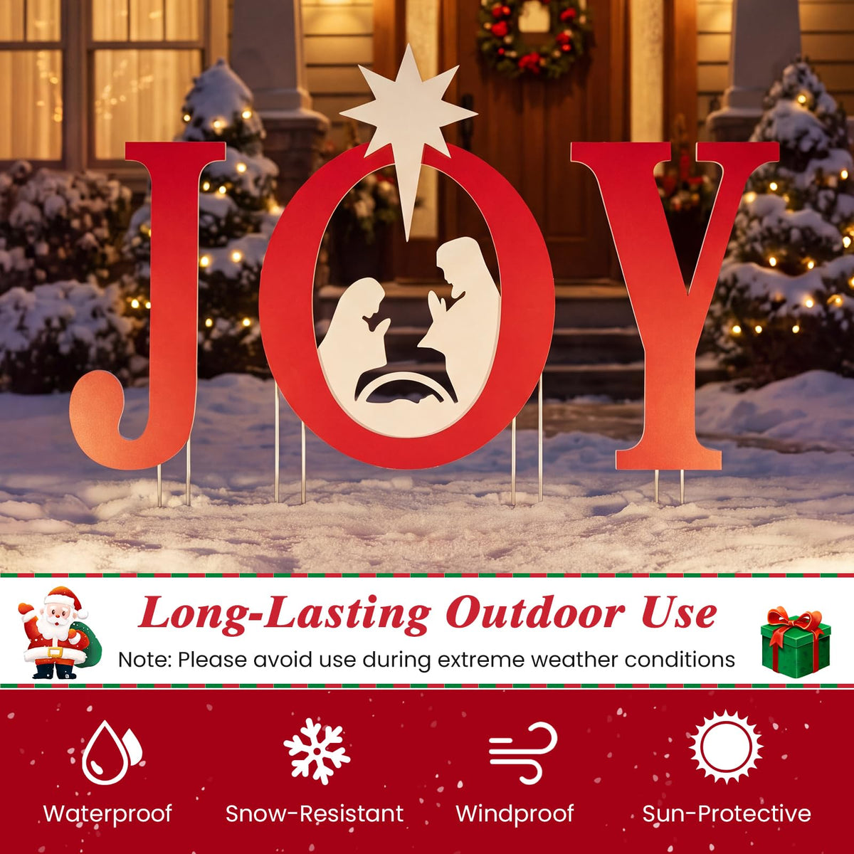 Tangkula 3 Pieces Outdoor Christmas Joy Nativity Yard Signs Decoration Set