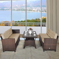 Tangkula Patio Furniture Set with 6 Cushioned Seat & Coffee Table