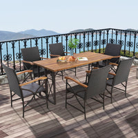 Tangkula Ensemble de salle à manger d'extérieur 5 pièces avec table en bois d'acacia et 4 chaises en rotin tressé avec accoudoirs