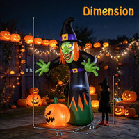 Tangkula 8 FT Halloween Inflatable Witch & Pumpkin with Built-in LED Lights