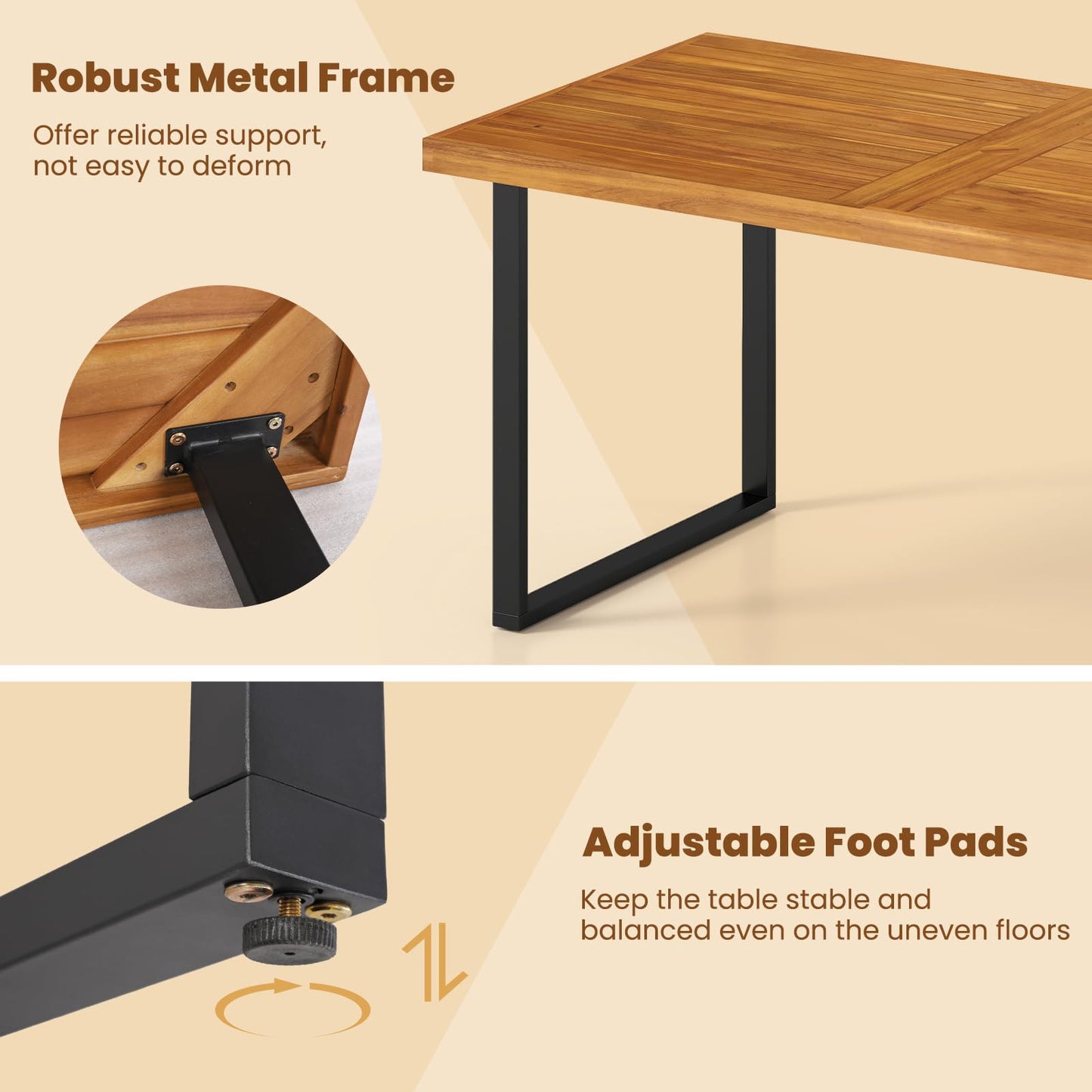 Tangkula 63" Acacia Wood Dining Table for 6 People