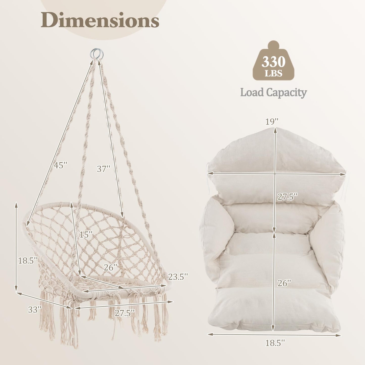 Tangkula Hanging Hammock Chair, Boho Style Macrame Hammock Swing with Soft Cushions, Tassels