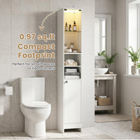 Tangkula Tall Bathroom Storage Cabinet with Lights and Remote