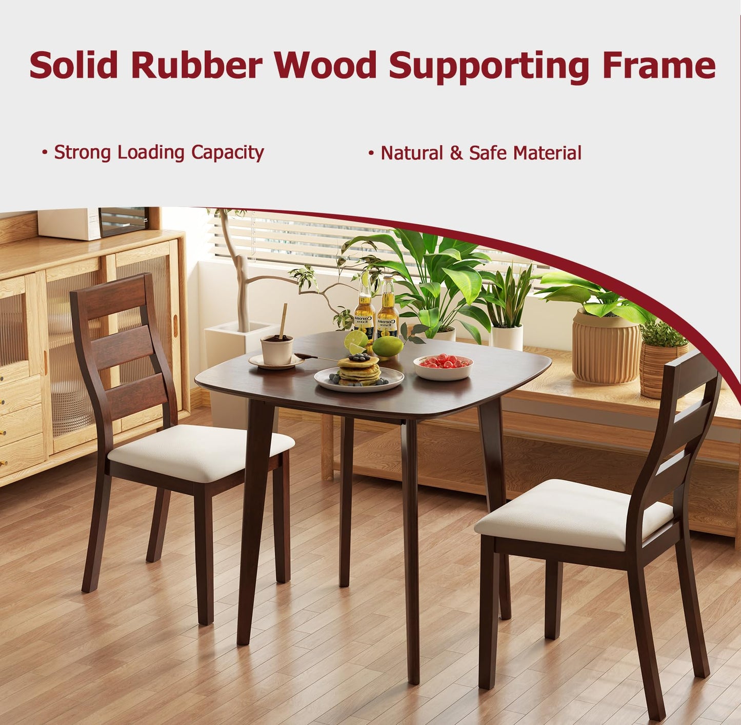 Tangkula Dining Table Set for 2, Kitchen Table and Chairs Set of 2 with Cushioned Seat
