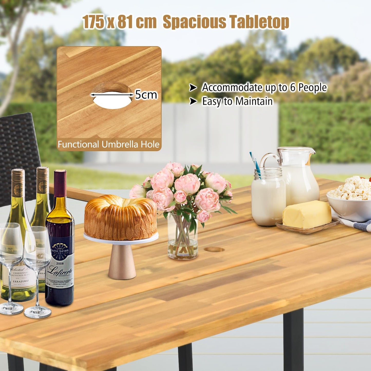 Ensemble repas de patio en rotin Tangkula, table en bois d'acacia avec trou pour parasol